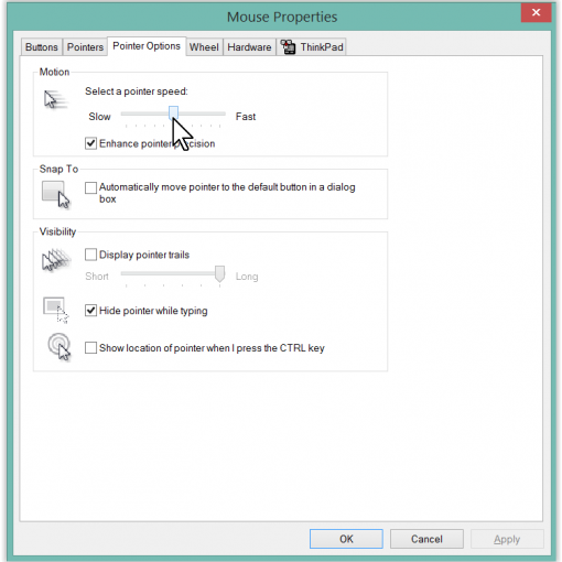 Mouse pointer speed options